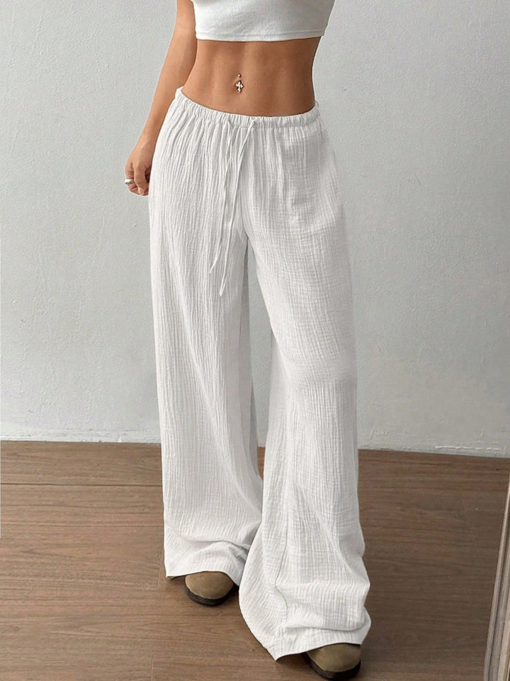 Cotton Crinkle Drawstring Waist Wide-Leg Pants