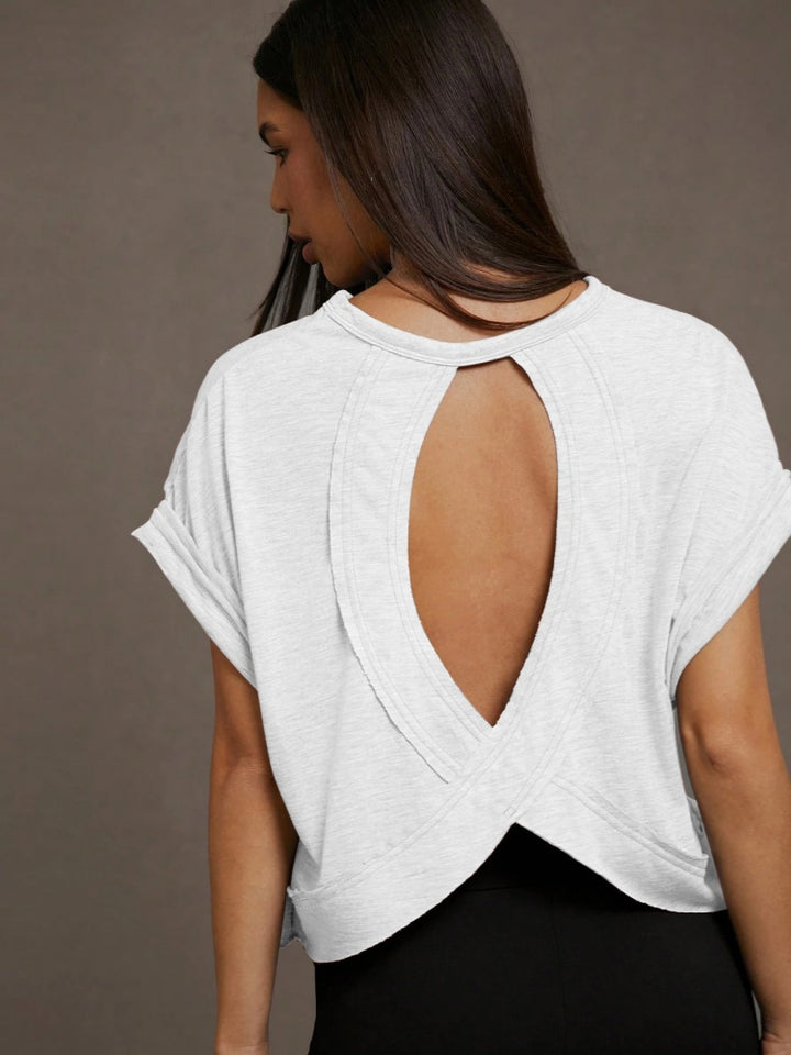 Short Sleeve Criss Cross Open Back Crop Top