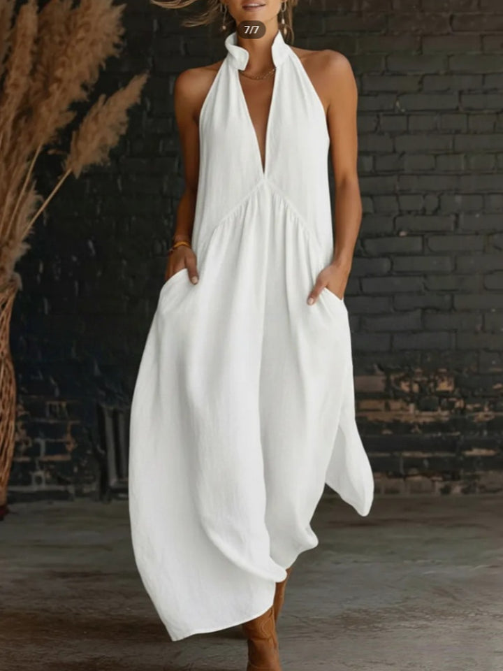 Halter Neck Linen-Blend Maxi Dress