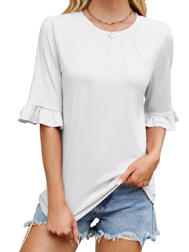 Pleated Ruffle Cuff Mid-Sleeve Blouse