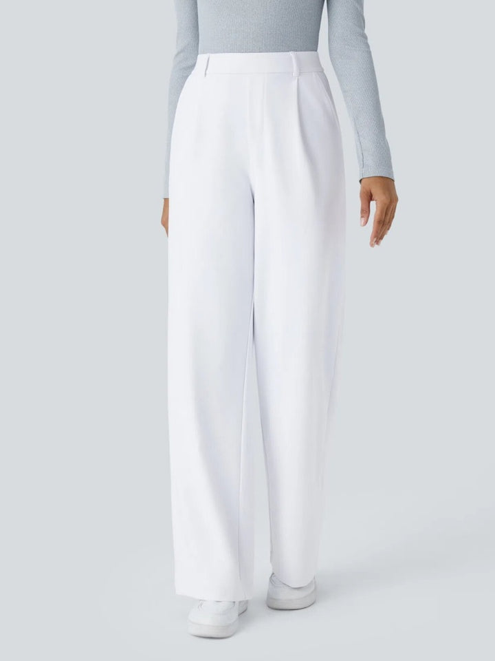 High Waisted Pleated Wide Leg Trousers