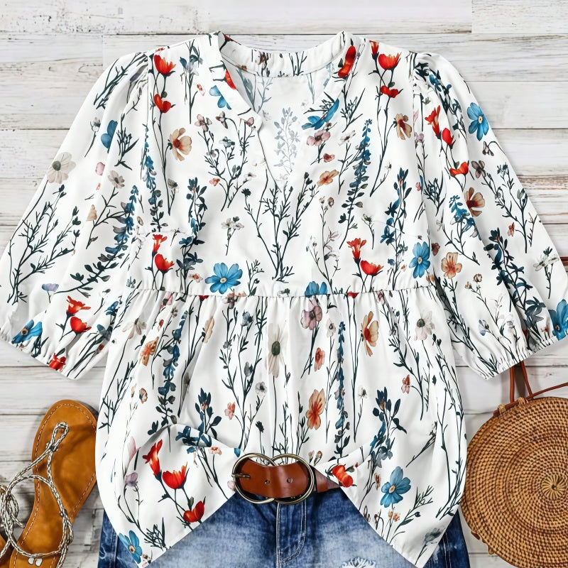 Casual Puff Sleeve Tunic Top