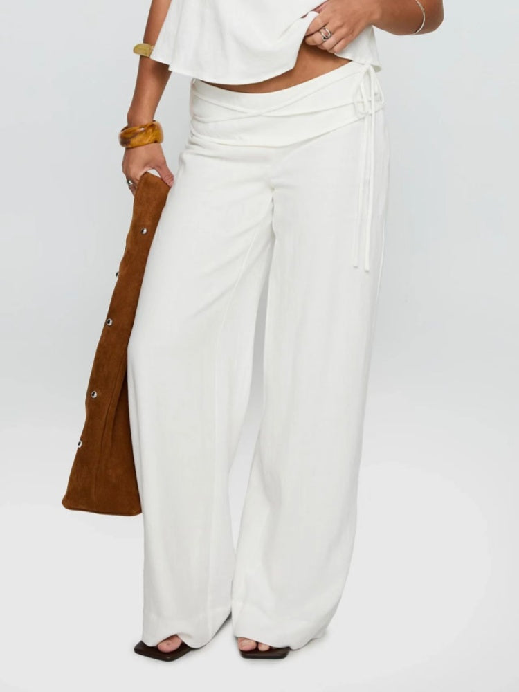 Wrap Tie Waist Wide Leg Pants