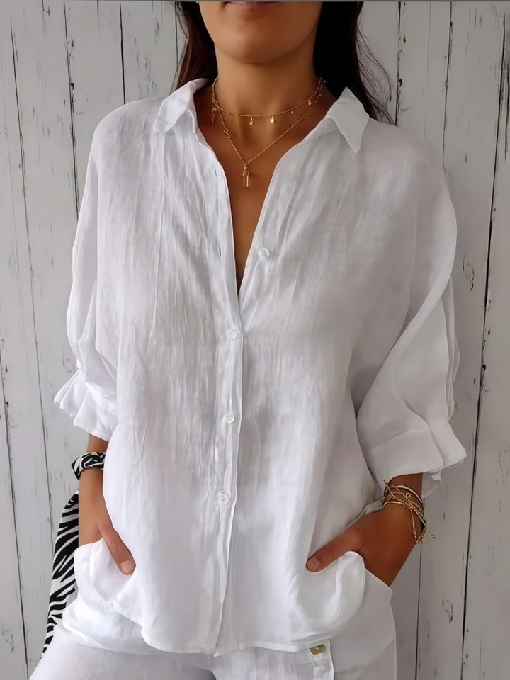 Linen Blend Oversized Button-Down Shirt - Breathable, Multiple Colors