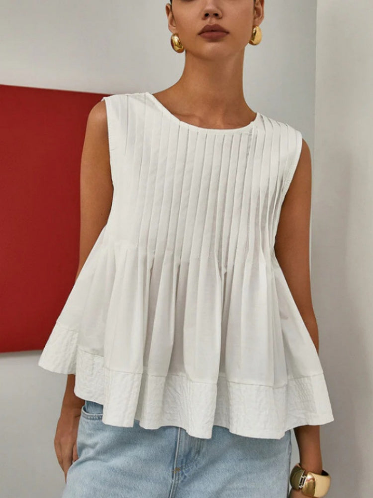Pleated Sleeveless Peplum Blouse