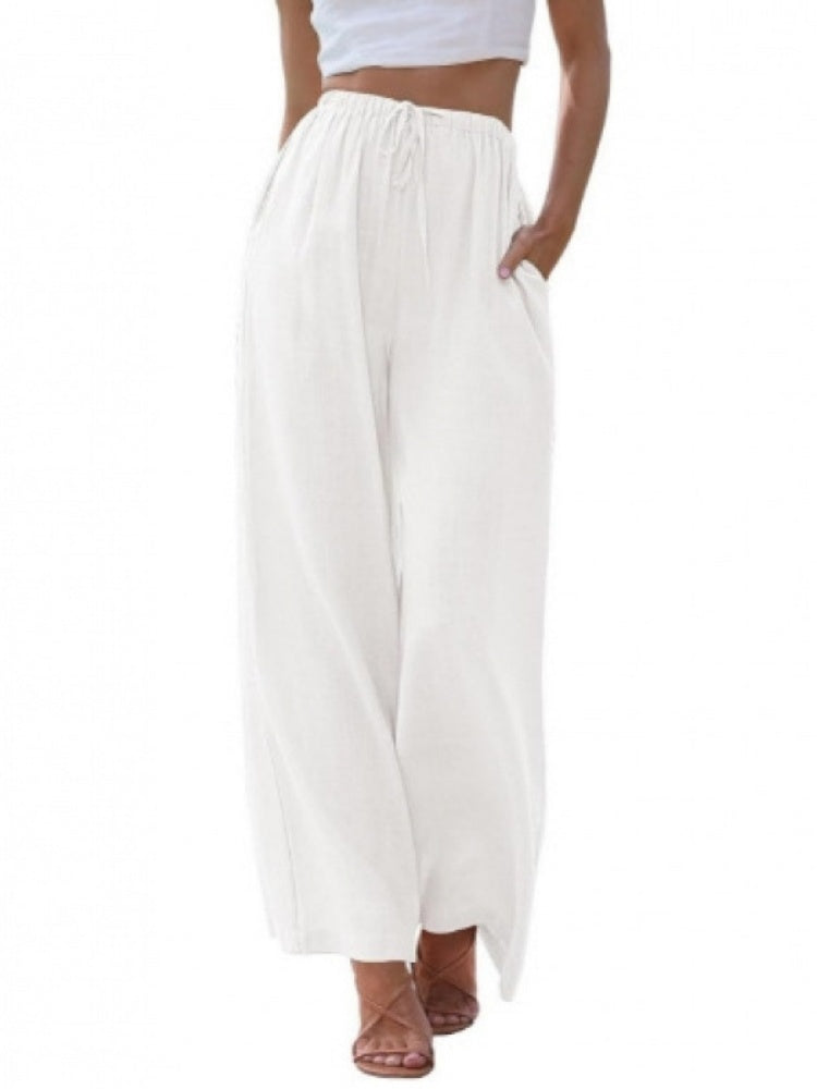 Drawstring Elastic Waist Wide Leg Pants