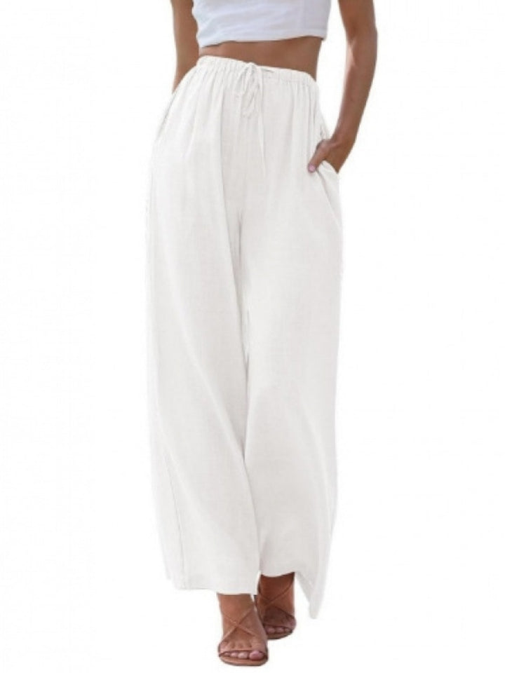 Drawstring Elastic Waist Wide Leg Pants