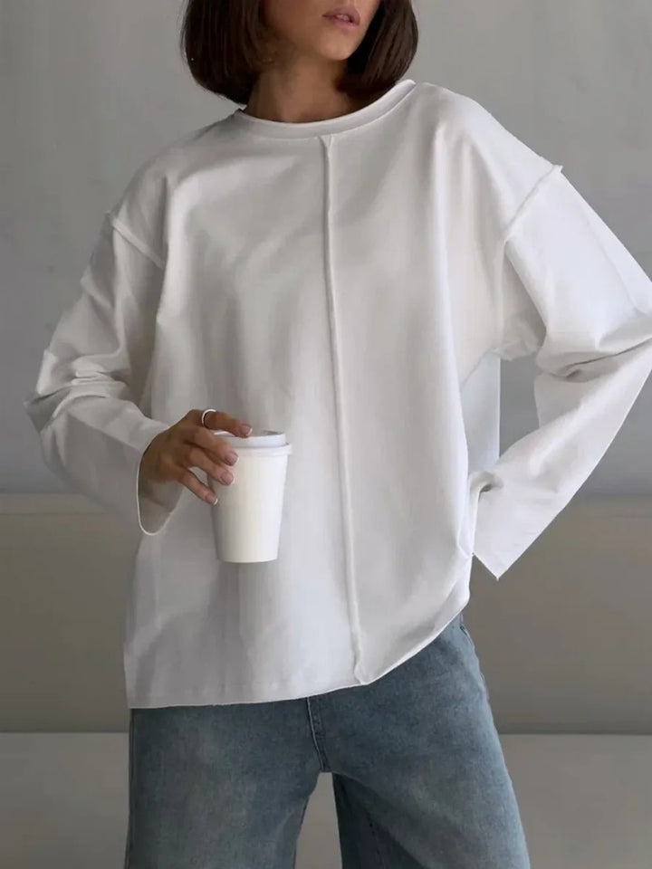Oversized Long-Sleeve Cotton Tee | Crew Neck Casual Loose T-Shirt