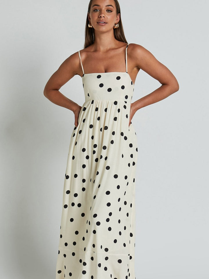 Polka Dot Spaghetti Strap Square Neck Maxi Dress