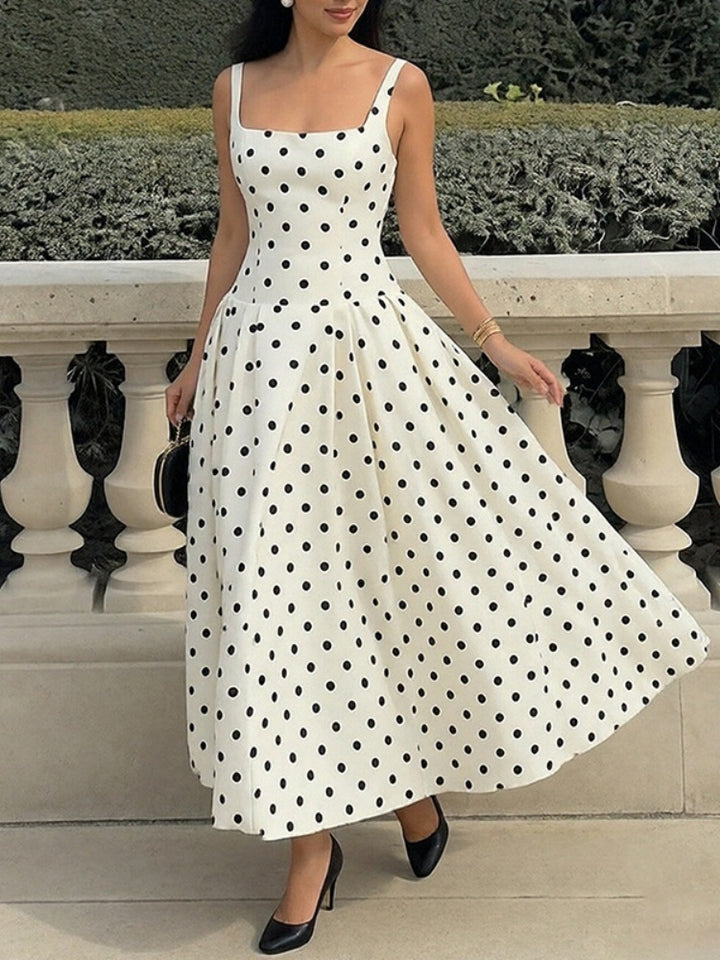 Polka Dot Square Neck Maxi Dress