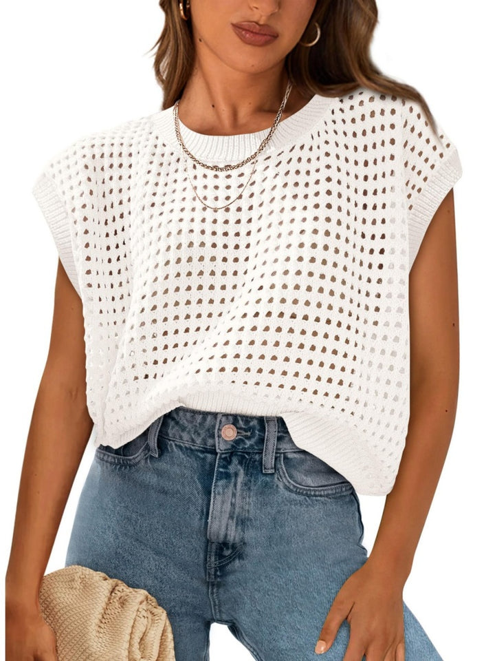 Casual Round Neck Hollow Out Blouse
