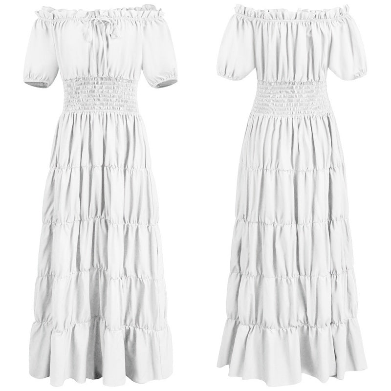 Off Shoulder Puff Sleeve Smocked Tiered Maxi Dress