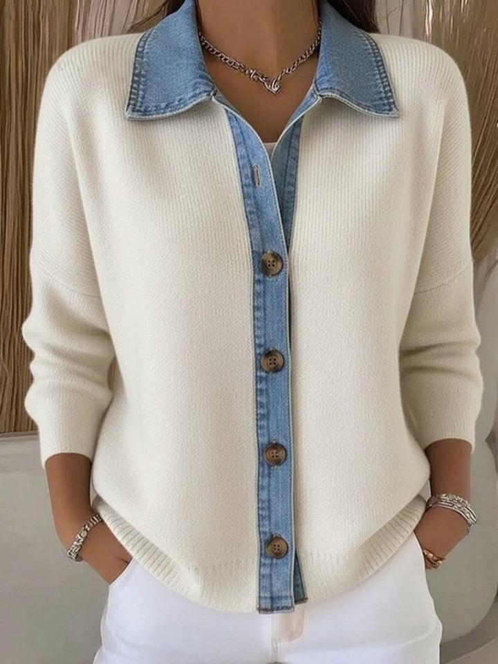 Ribbed Knit Button-Up Shirt - Loose Casual Long Sleeve Collared Blouse