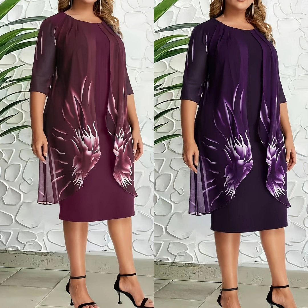 Loose-fitting casual mid-sleeve round neck mesh dress