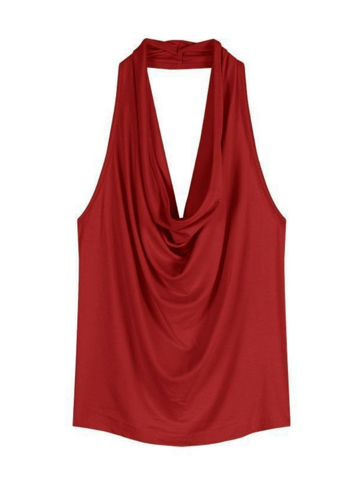 Draped Halter Cowl Neck Tank Top