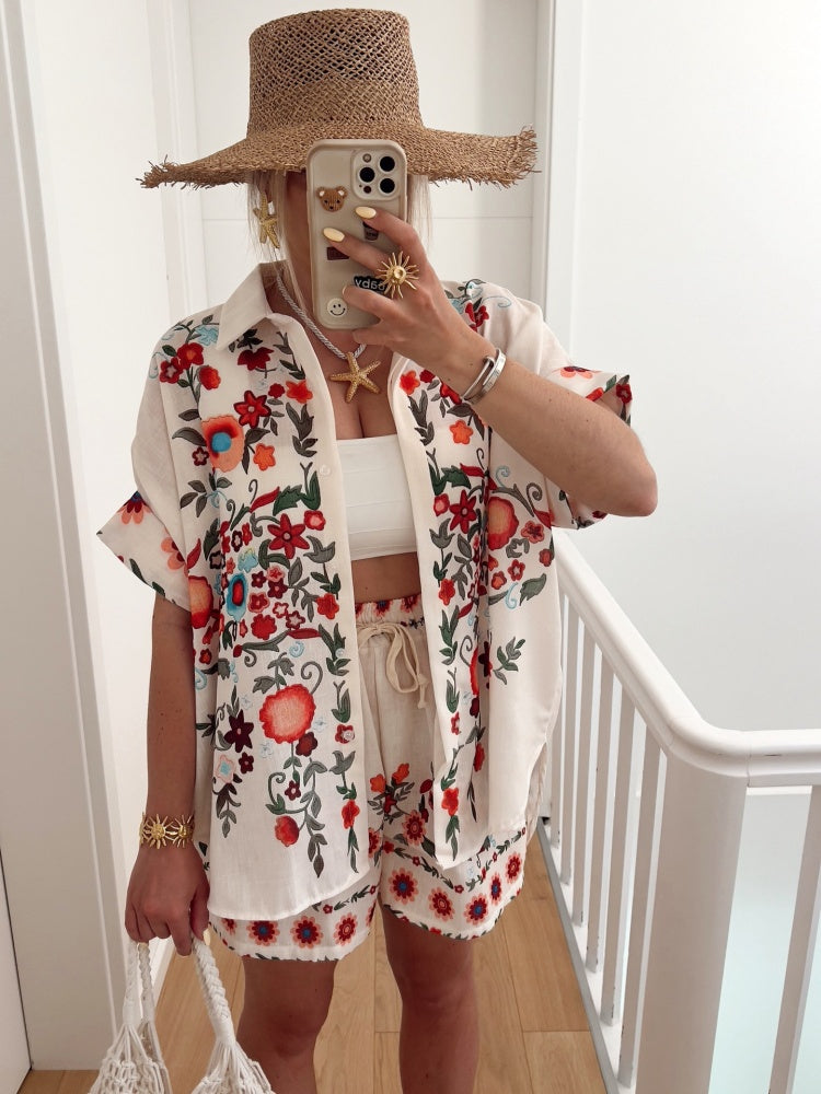 Floral Print Linen Blend Two-Piece Set