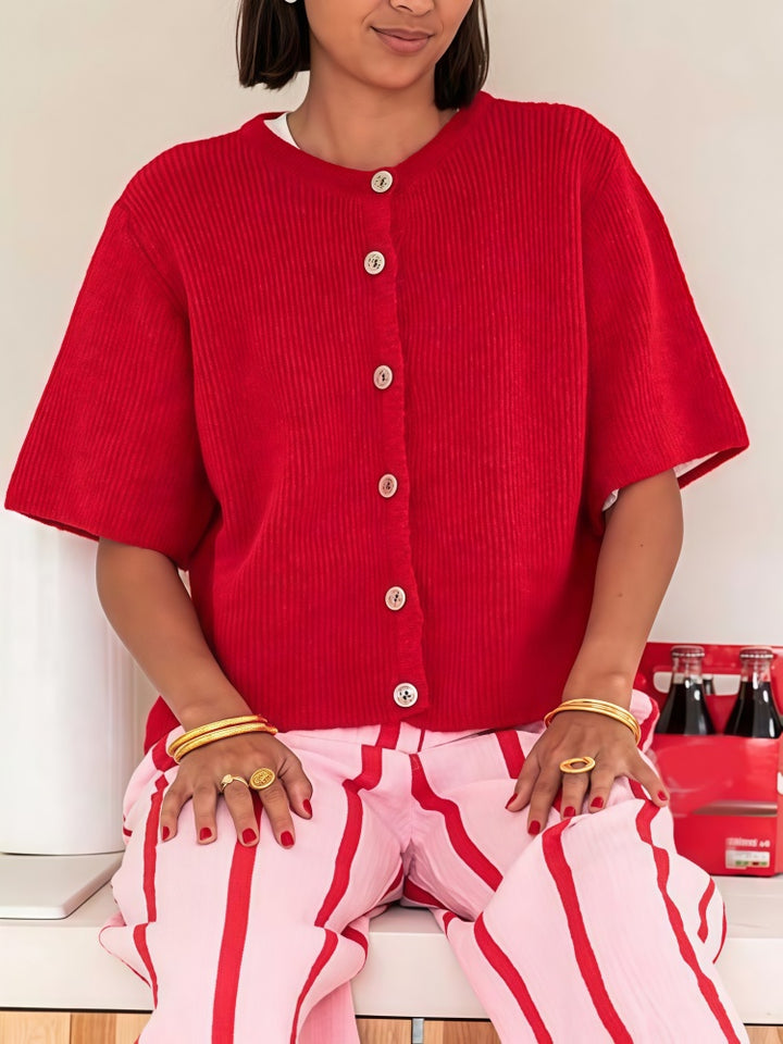 Short Sleeve Knit Cardigan
