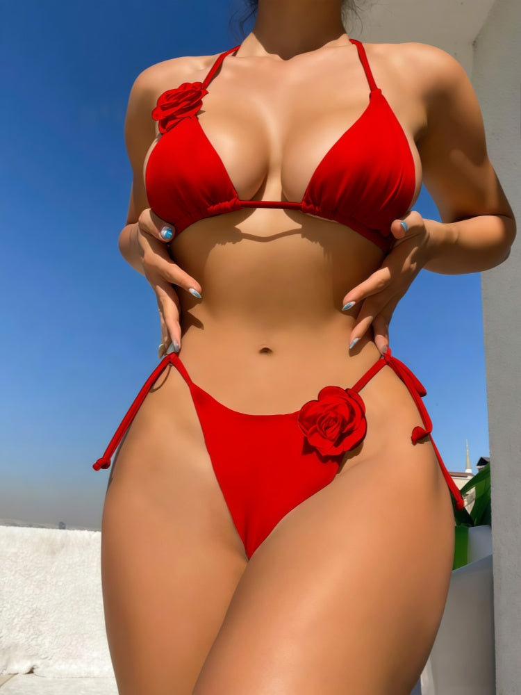 3D Rose Triangle Bikini Set – Sexy Tie Side
