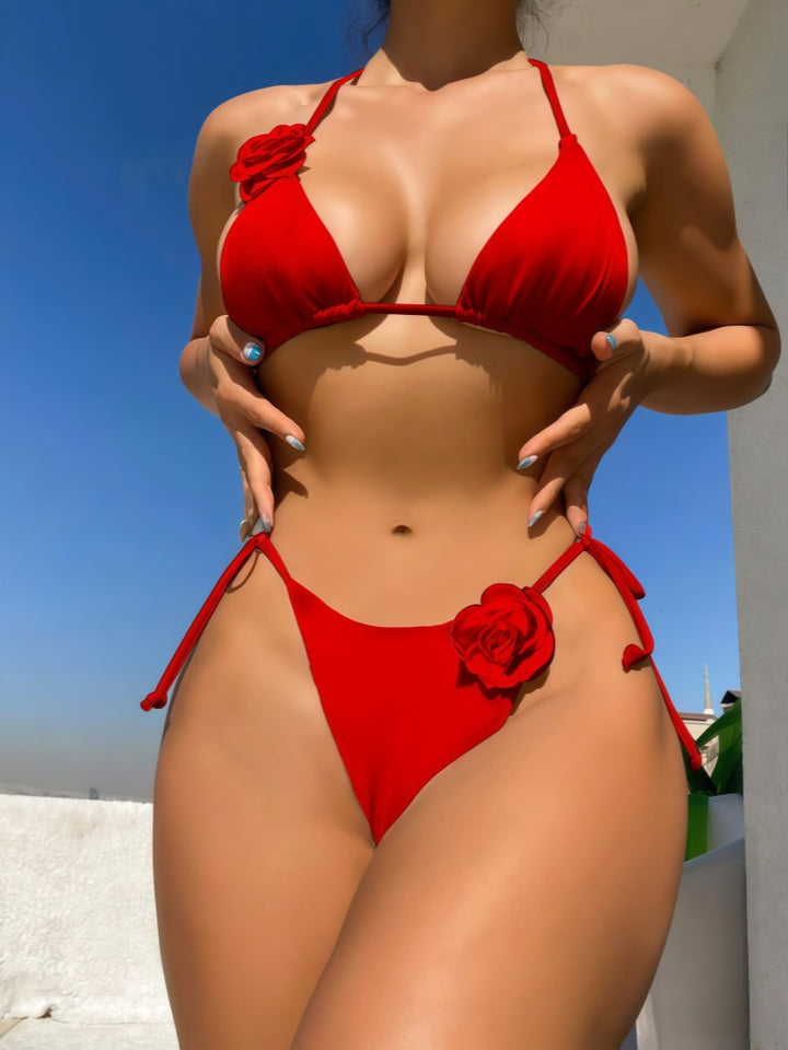 3D Rose Triangle Bikini Set – Sexy Tie Side