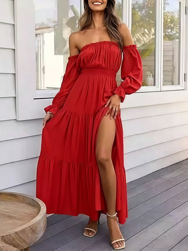 Off-Shoulder Long Sleeve Maxi Dress