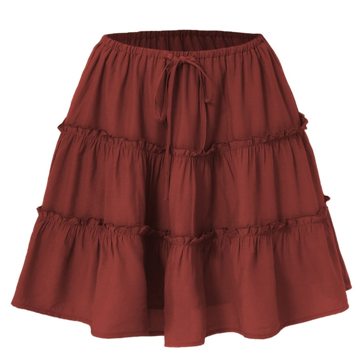 Tiered Ruffle Mini Skirt - High-Waisted Drawstring Flowy Skirt