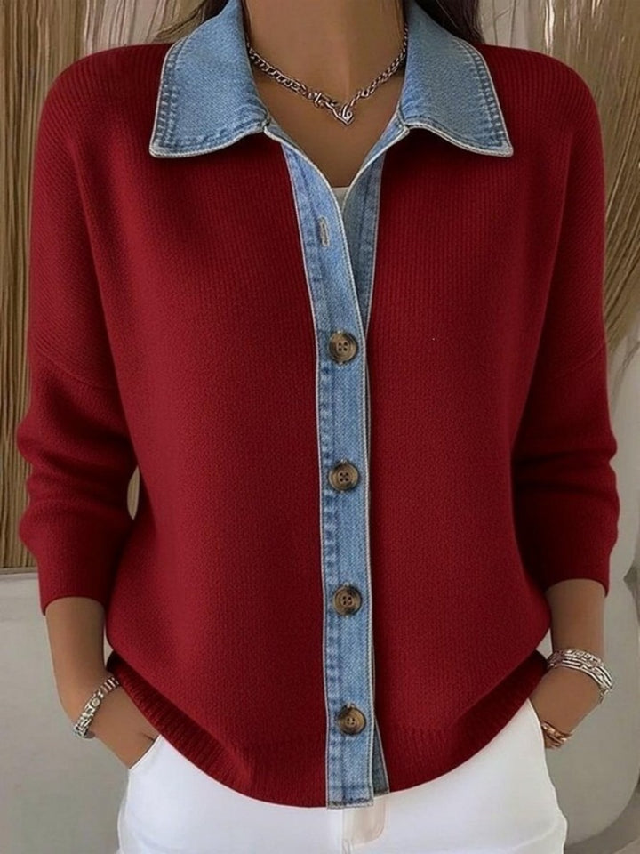 Ribbed Knit Button-Up Shirt - Loose Casual Long Sleeve Collared Blouse