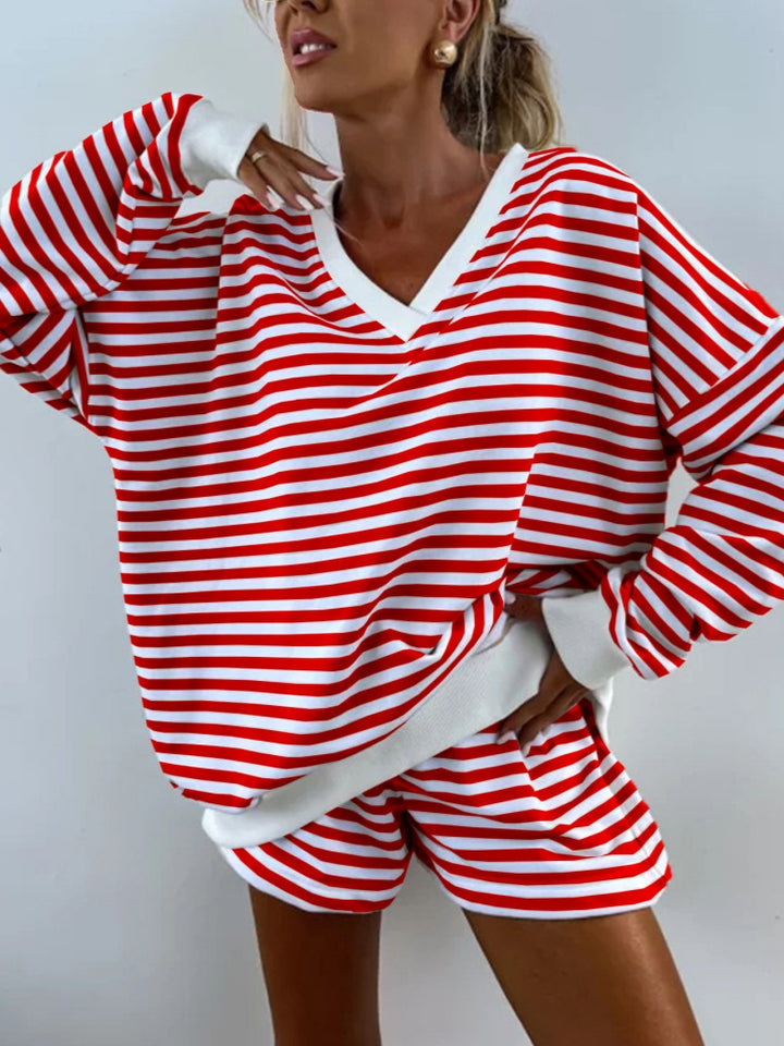 Striped V-Neck Loungewear Set