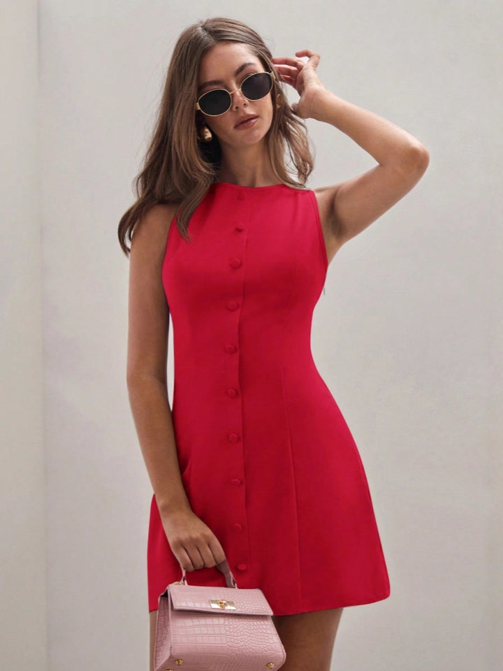 Sleeveless Button-Front Mini Dress