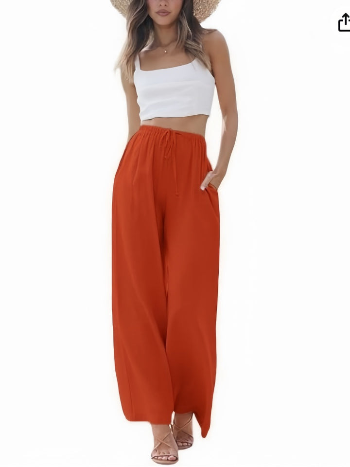 Drawstring Elastic Waist Wide Leg Pants