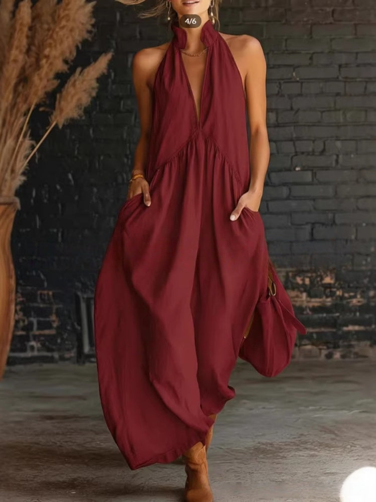 Halter Neck Linen-Blend Maxi Dress