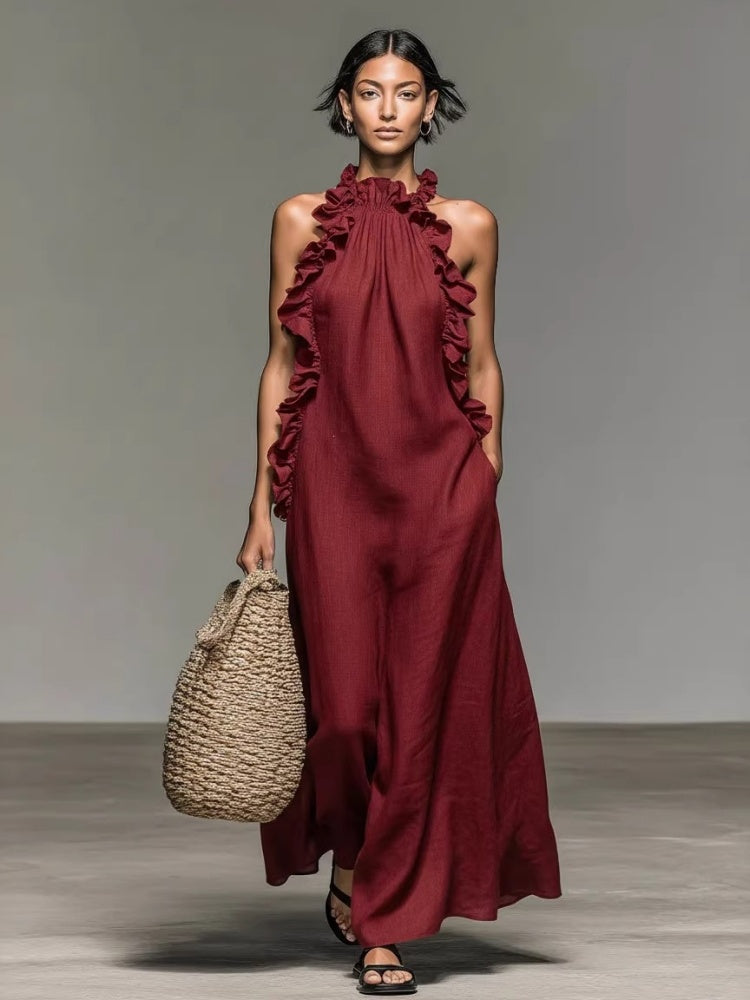 Ruffled Halter Neck Maxi Dress
