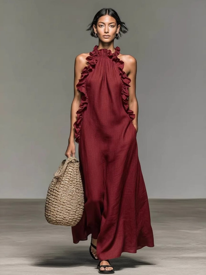 Ruffled Halter Neck Maxi Dress