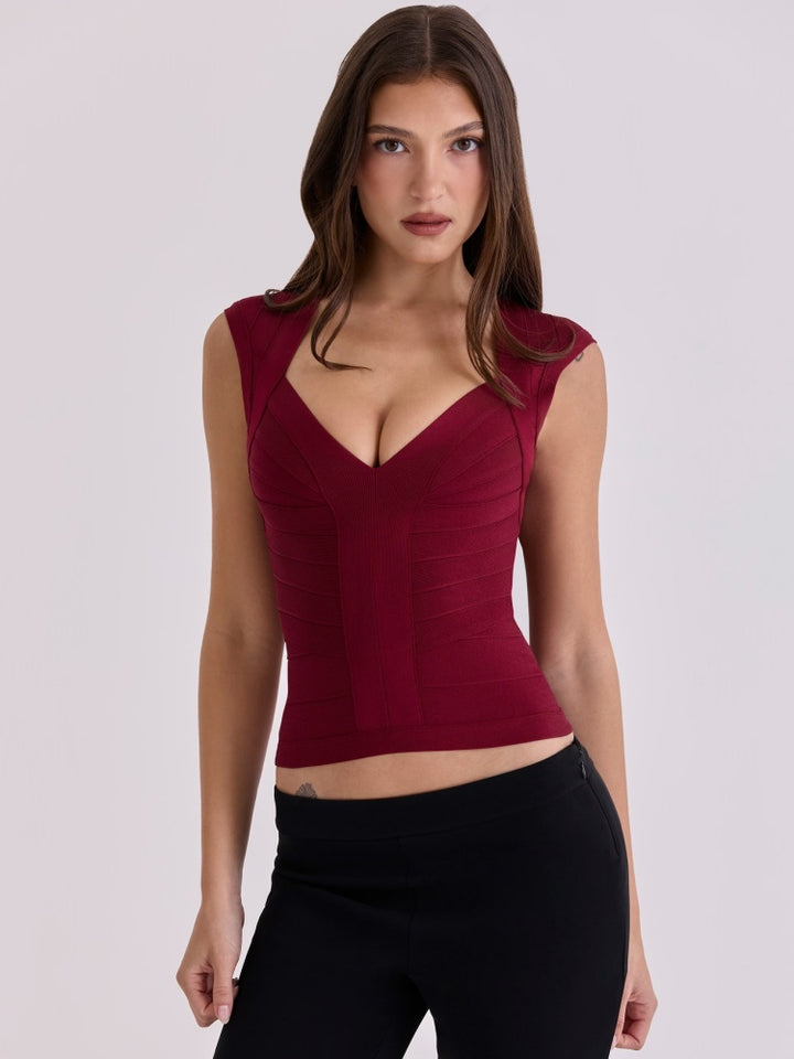 Deep V-Neck Bandage Knit Top