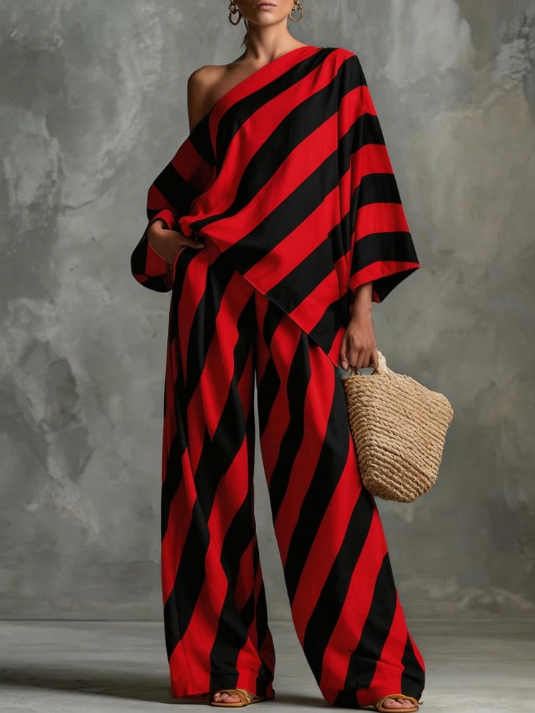Batwing Sleeve Top &amp; Wide Leg Pants Set