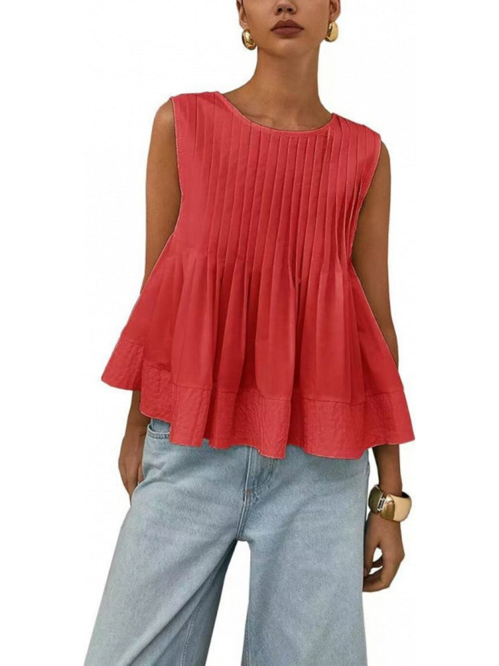Pleated Sleeveless Peplum Blouse