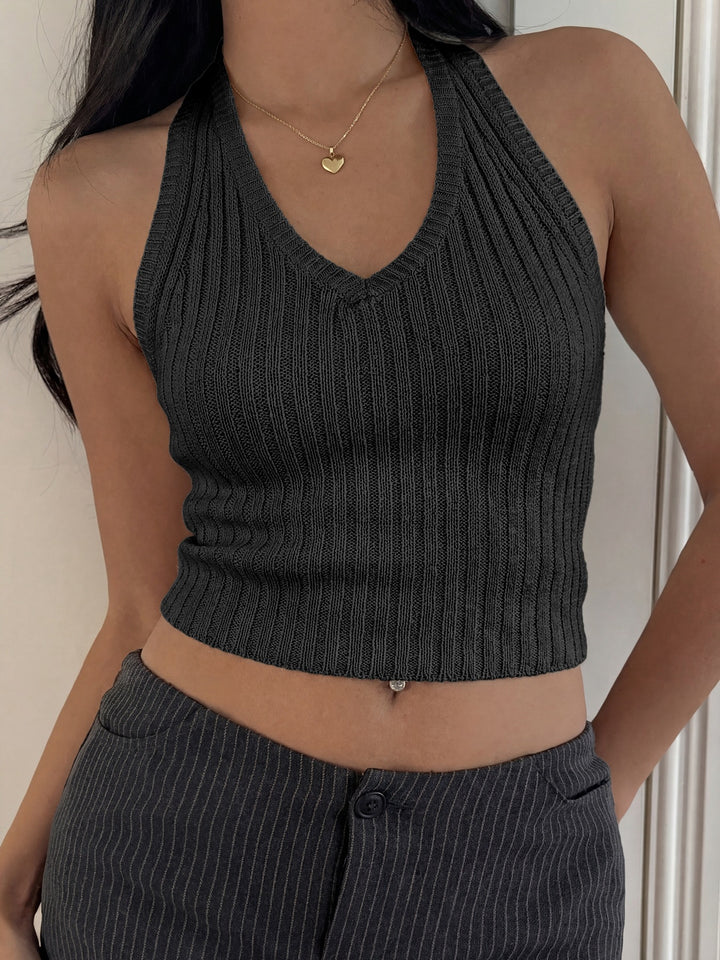 Slim-fit knit halter neck tank top