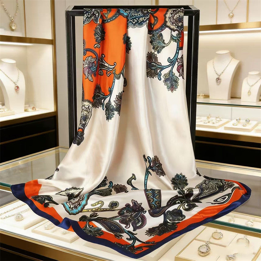 Luxury Printed Satin Square Scarf