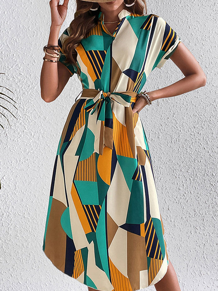 Color Block Belted Midi Dress