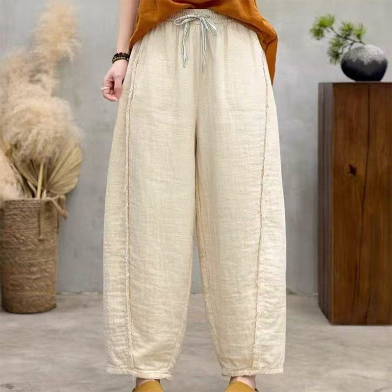 Retro drawstring curved blade style loose casual pants