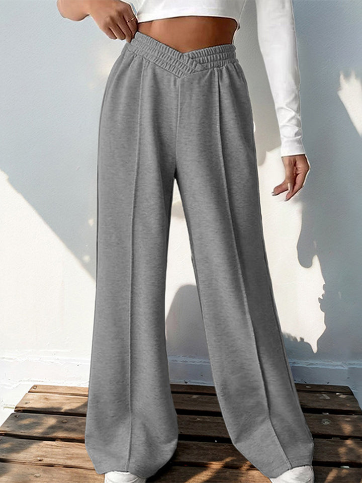 Casual and minimalist style high-waisted solid color wide-leg pants