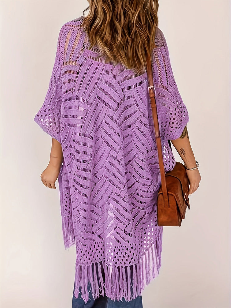 Beach vacation sun protection knitted tassel cover-up