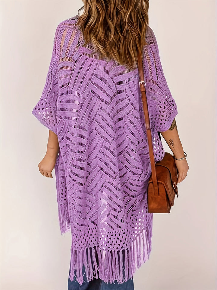 Beach vacation sun protection knitted tassel cover-up