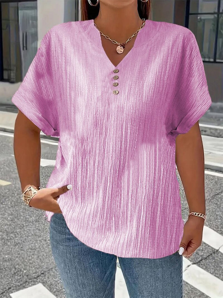 Fashionable and casual solid color button V-neck T-shirt