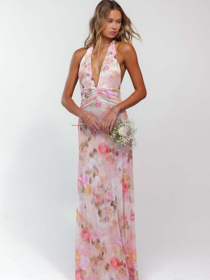Polka Dot Halter Maxi Dress