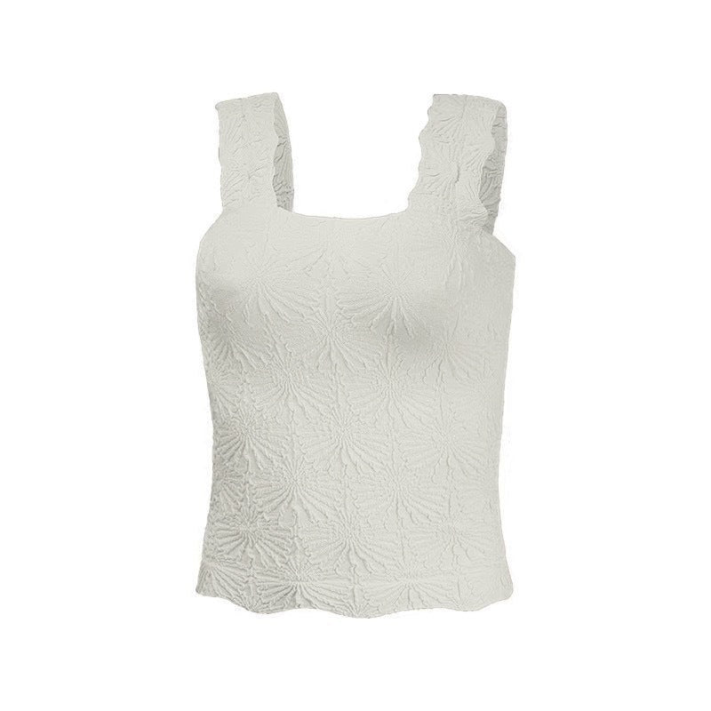 Textured Square Neck Ruched Crop Tank Top