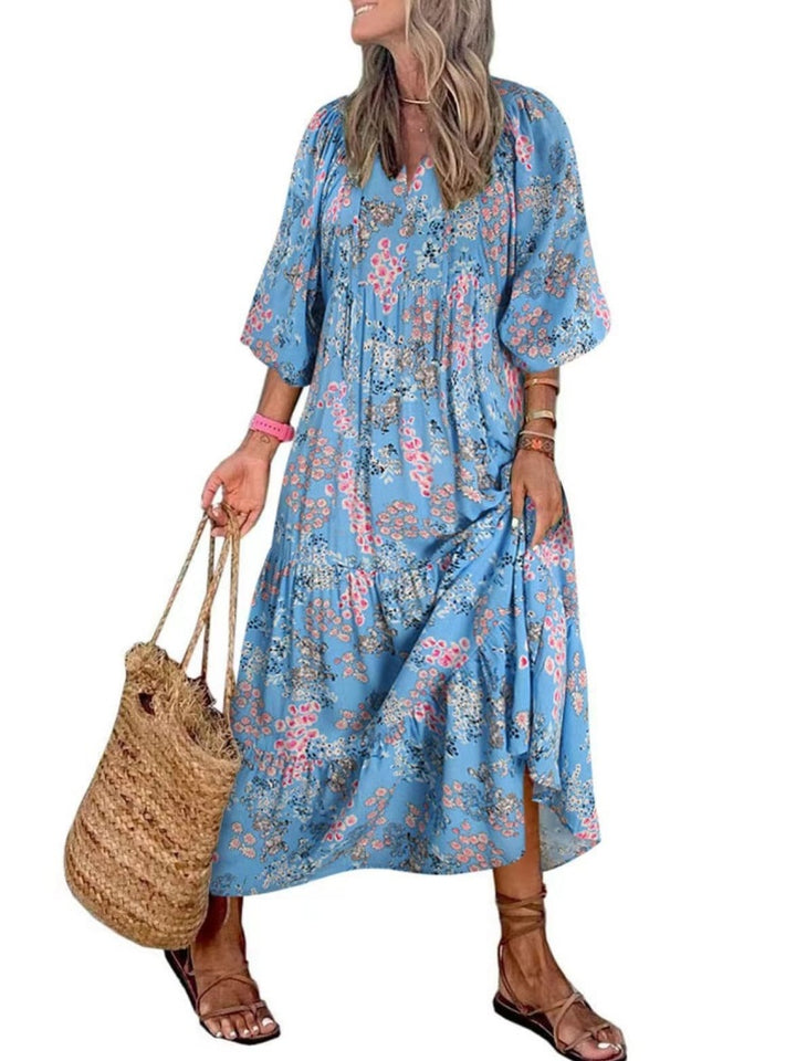 Puff Sleeve Tiered Maxi Dress