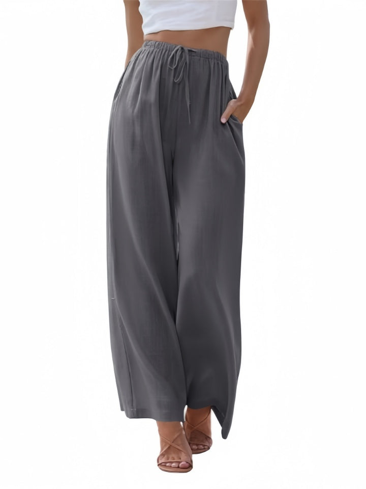 Drawstring Elastic Waist Wide Leg Pants