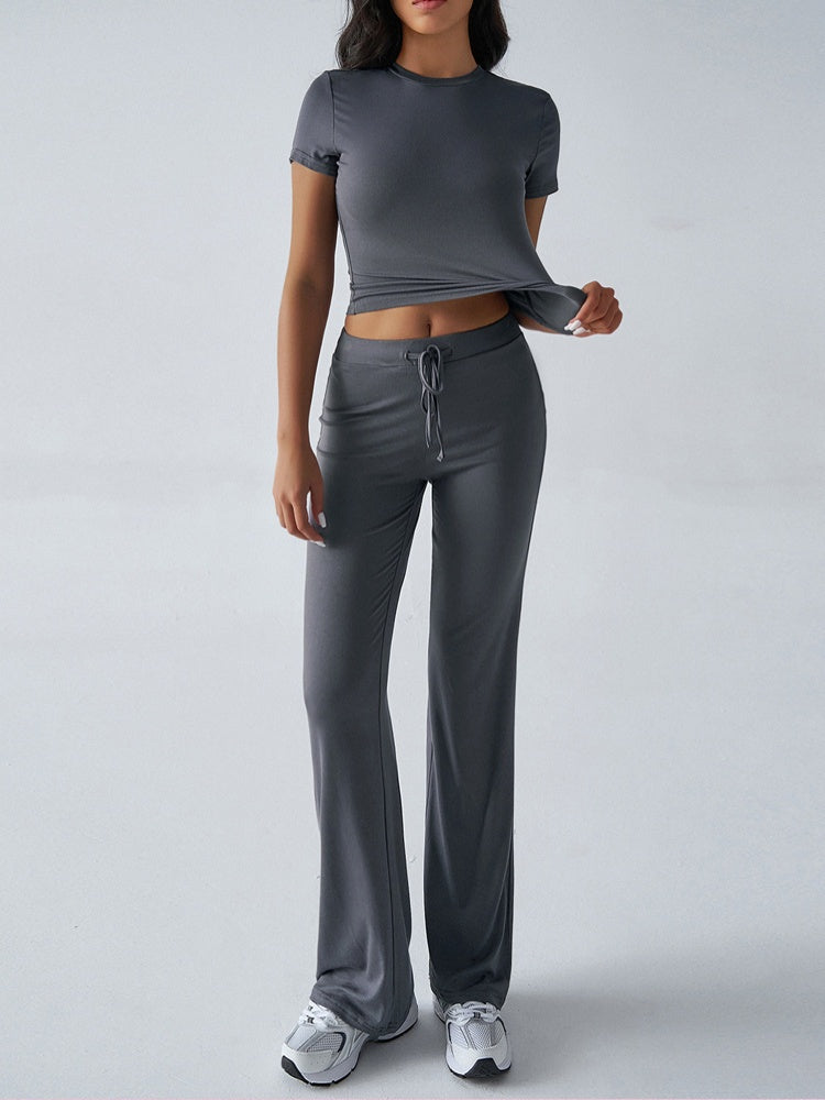 Fitted Crop Top &amp; Drawstring Flare Pants Set