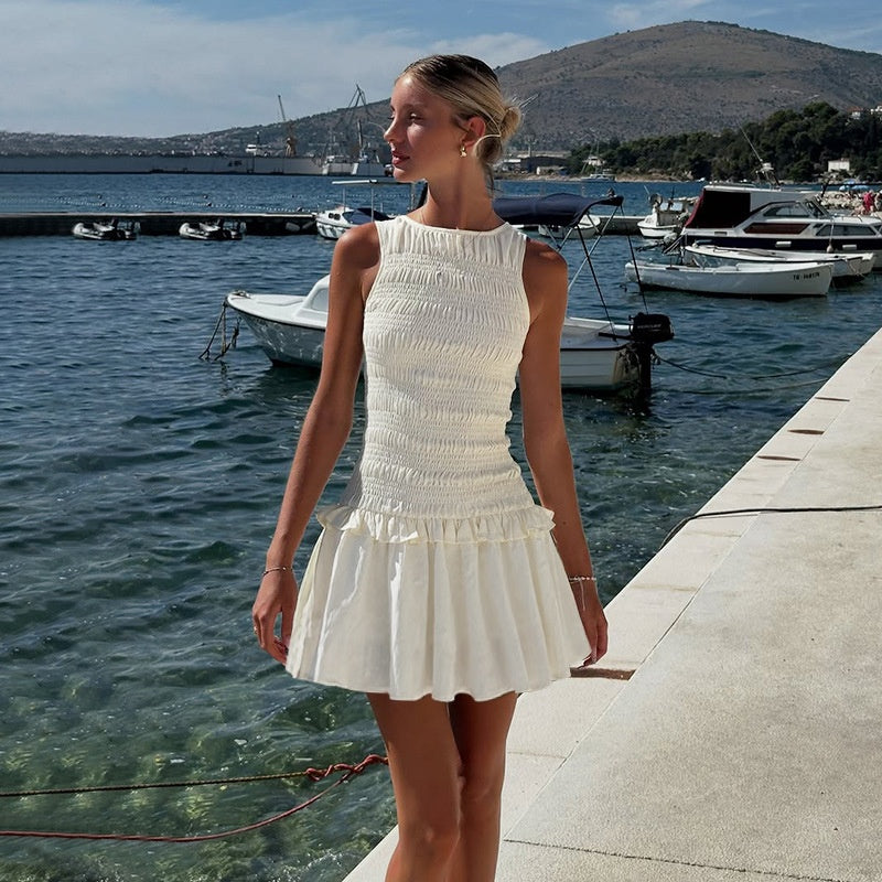 Smocked Ruffle Hem Sleeveless Mini Dress