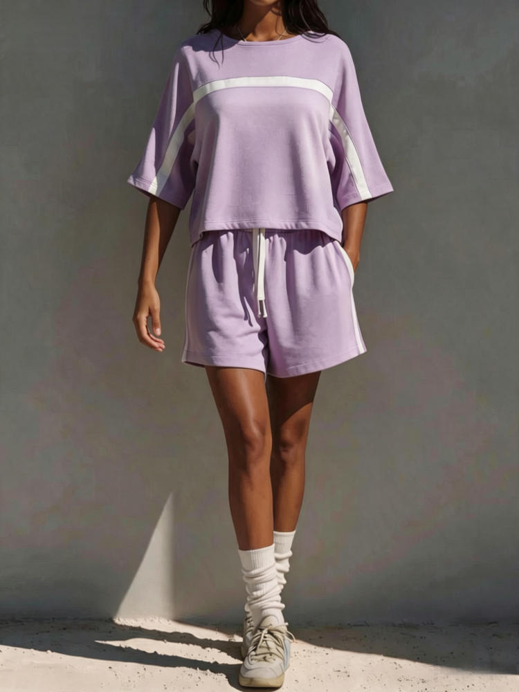 Sporty Color-Block Short Sleeve Set